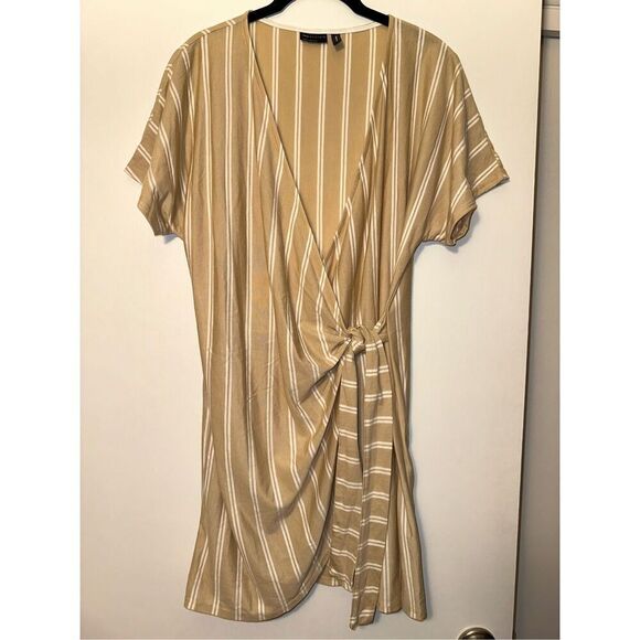 ASOS Women’s Tan White Stripe Jersey Wrap Dress Size 8 EUC - Picture 1 of 10